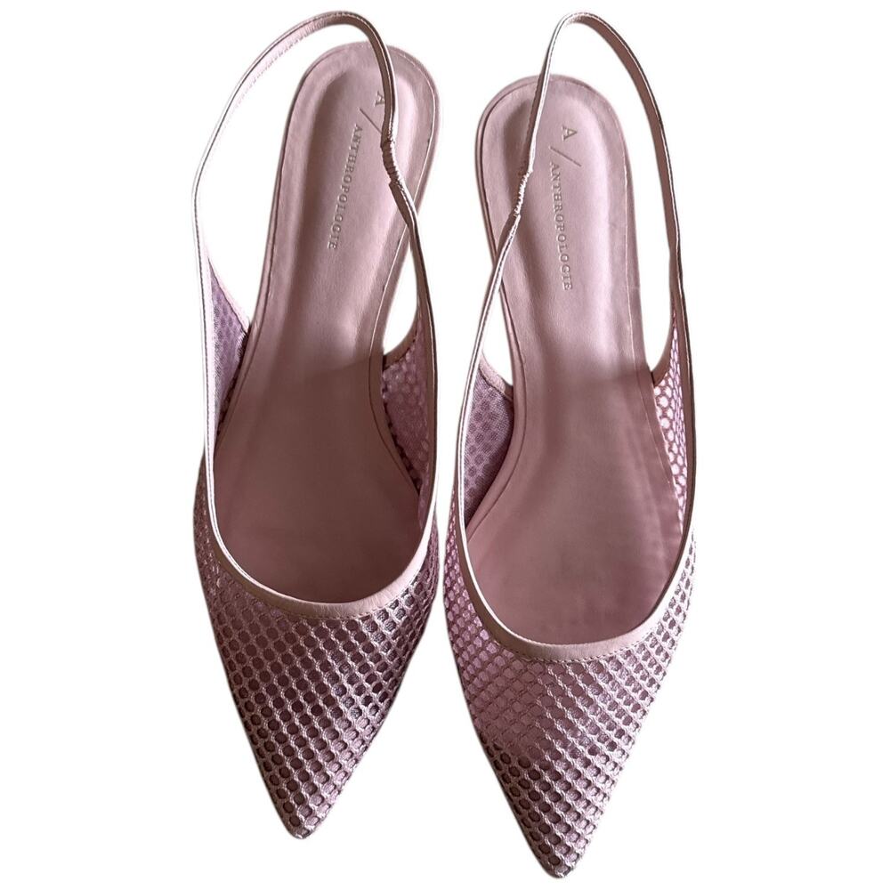 Anthropologie Mesh Pointed Toe Slingback Flats Neutral Mesh Pink Size 9 NWT